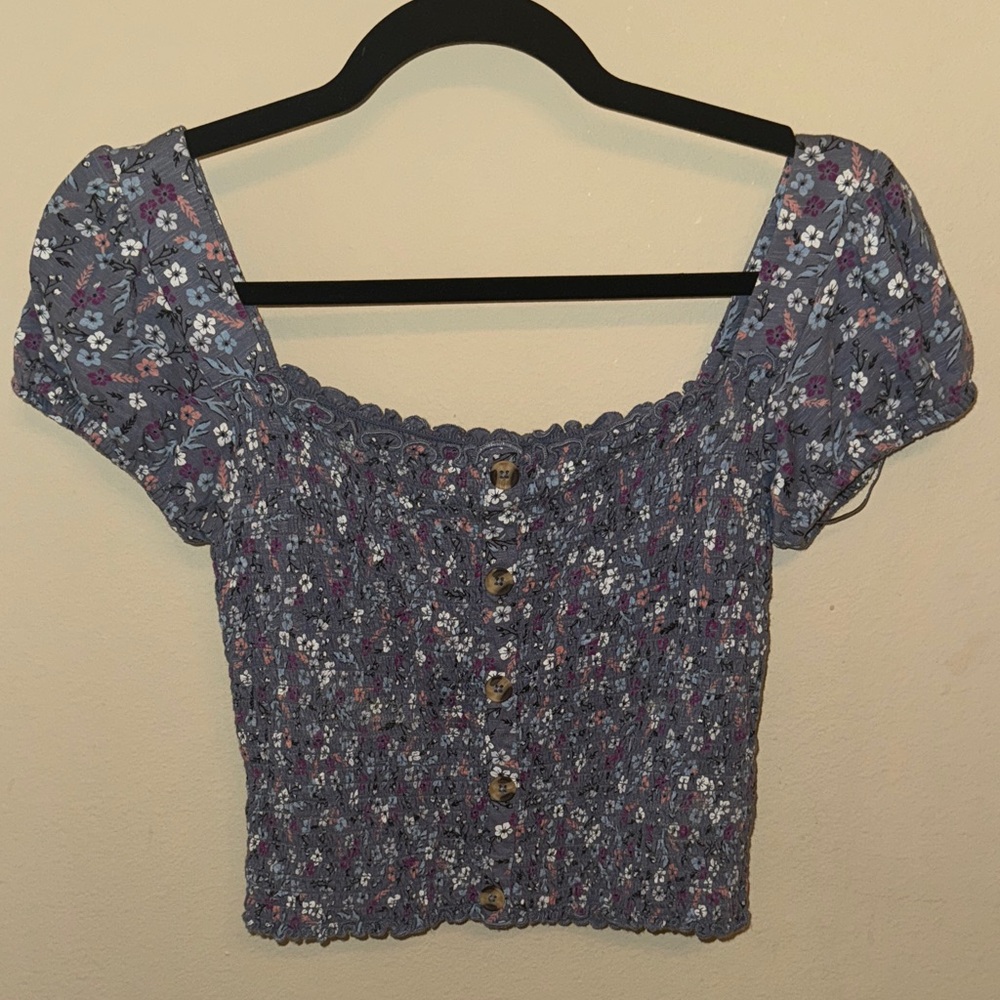 Mudd Blue Floral Button-Down Blouse